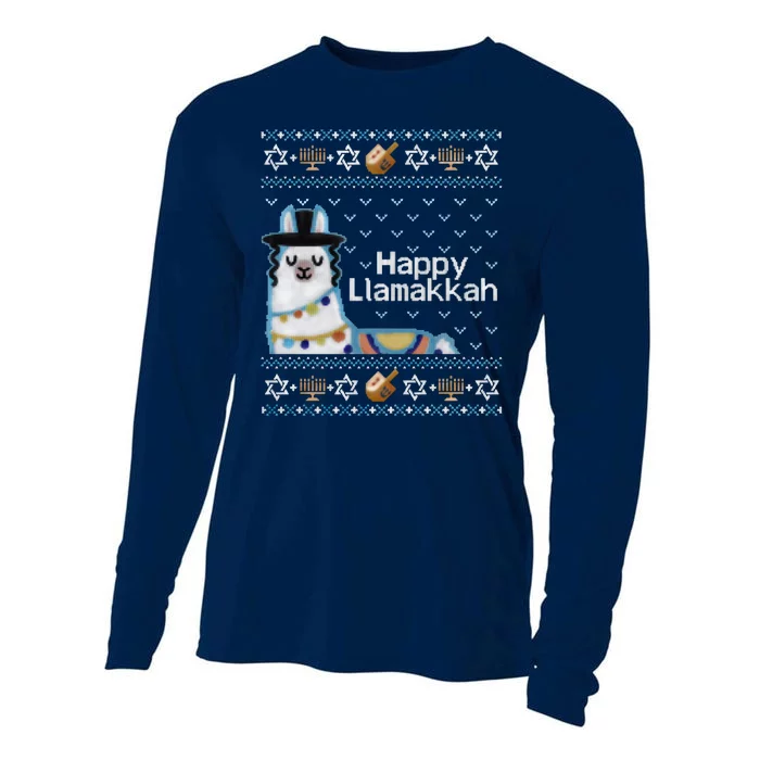 Funny Ugly Hanukkah Sweater, Llama Llamakkah Cooling Performance Long Sleeve Crew