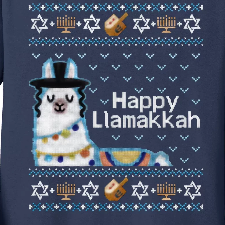 Funny Ugly Hanukkah Sweater, Llama Llamakkah Kids Long Sleeve Shirt