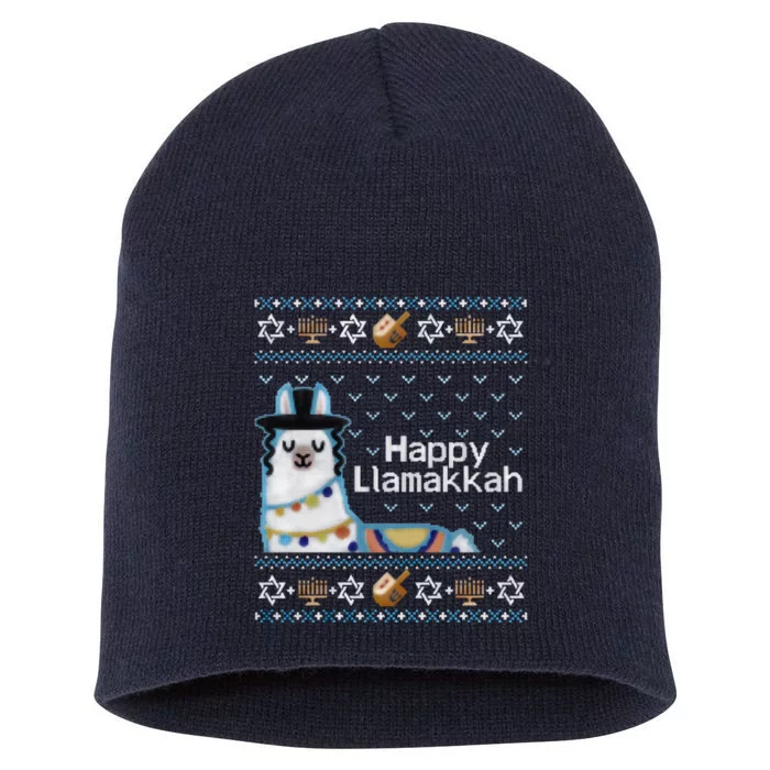 Funny Ugly Hanukkah Sweater, Llama Llamakkah Short Acrylic Beanie