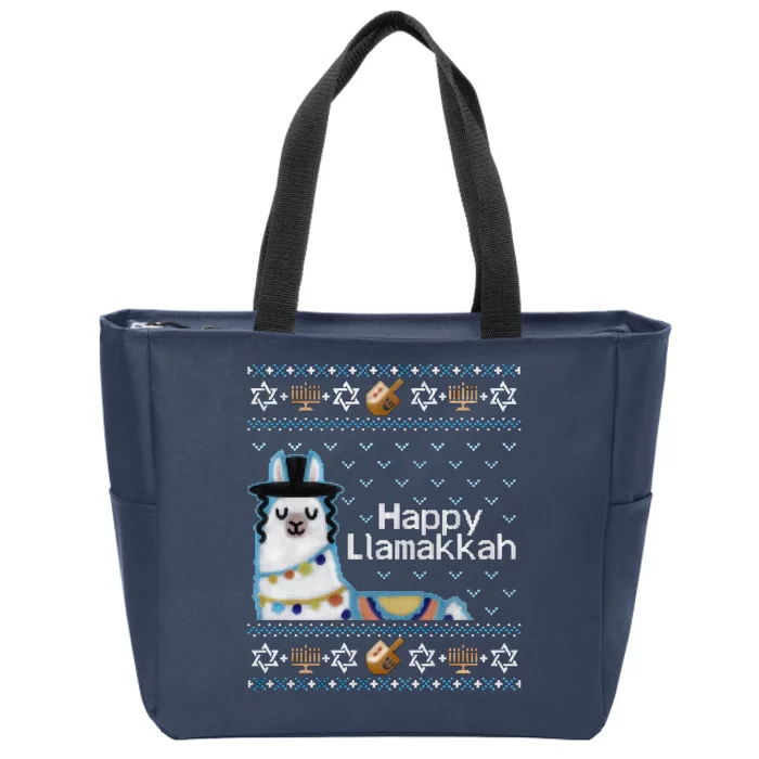 Funny Ugly Hanukkah Sweater, Llama Llamakkah Zip Tote Bag