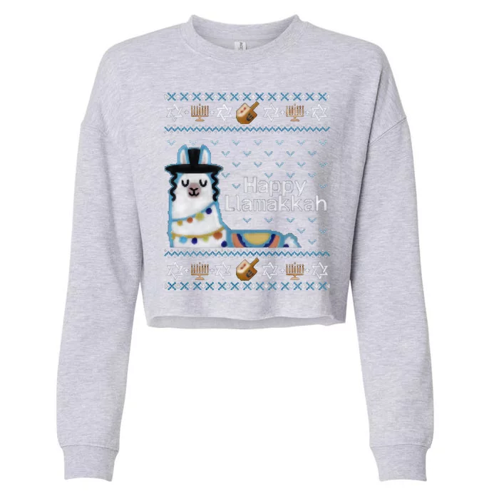 Funny Ugly Hanukkah Sweater, Llama Llamakkah Cropped Pullover Crew