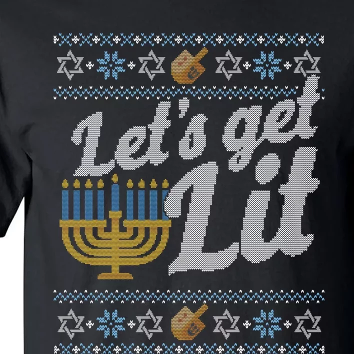 Funny Ugly Hanukkah Sweater Lets Get Litorah Tall T-Shirt