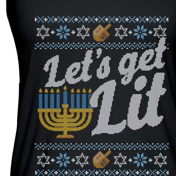 Funny Ugly Hanukkah Sweater Lets Get Litorah Ladies Essential Flowy Tank