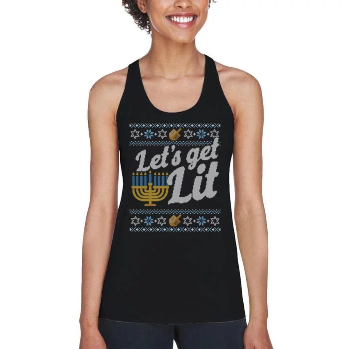 Funny Ugly Hanukkah Sweater Lets Get Litorah Women's Racerback Tank