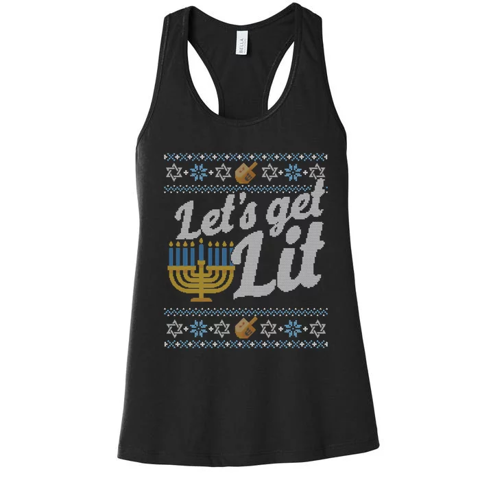 Funny Ugly Hanukkah Sweater Lets Get Litorah Women's Racerback Tank