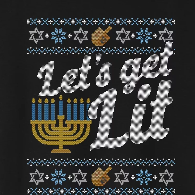 Funny Ugly Hanukkah Sweater Lets Get Litorah Women's Crop Top Tee