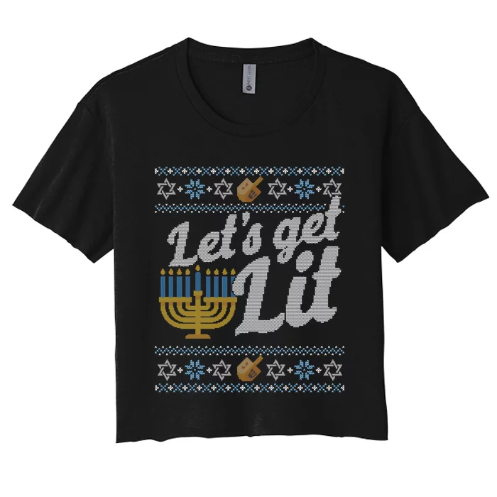 Funny Ugly Hanukkah Sweater Lets Get Litorah Women's Crop Top Tee