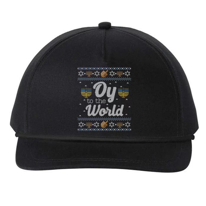 Funny Ugly Hanukkah Sweater Oy To The World Gift Snapback Five-Panel Rope Hat