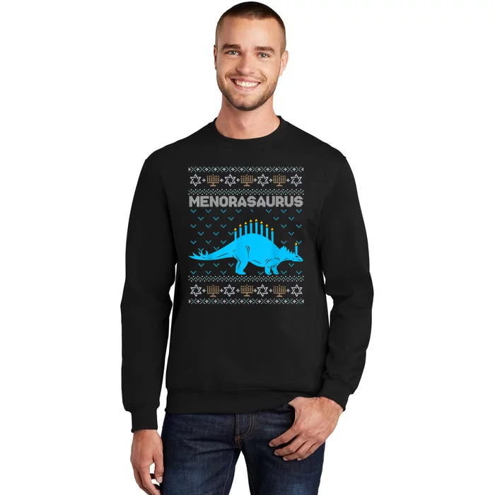 Funny Ugly Hanukkah Sweater Dinosaur Menorah Dino Boys Tall Sweatshirt