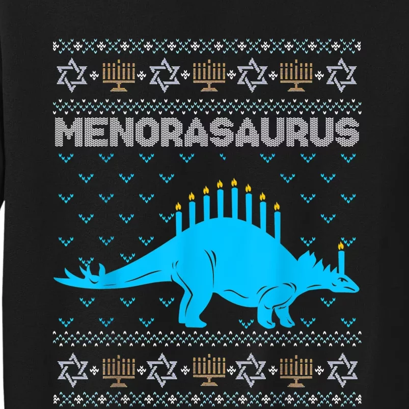 Funny Ugly Hanukkah Sweater Dinosaur Menorah Dino Boys Tall Sweatshirt