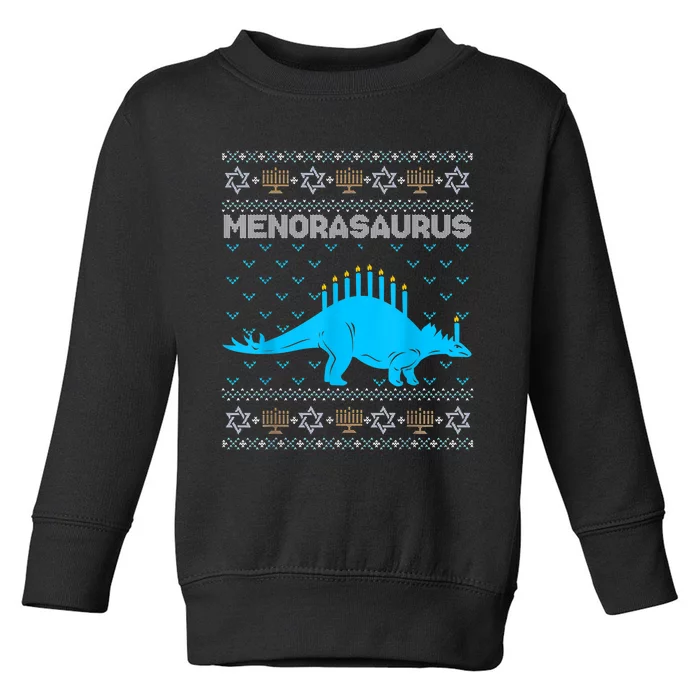 Funny Ugly Hanukkah Sweater Dinosaur Menorah Dino Boys Toddler Sweatshirt