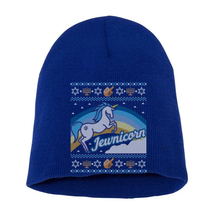 Funny Ugly Hanukkah Sweater Unicorn Jewnicorn Gift Short Acrylic Beanie