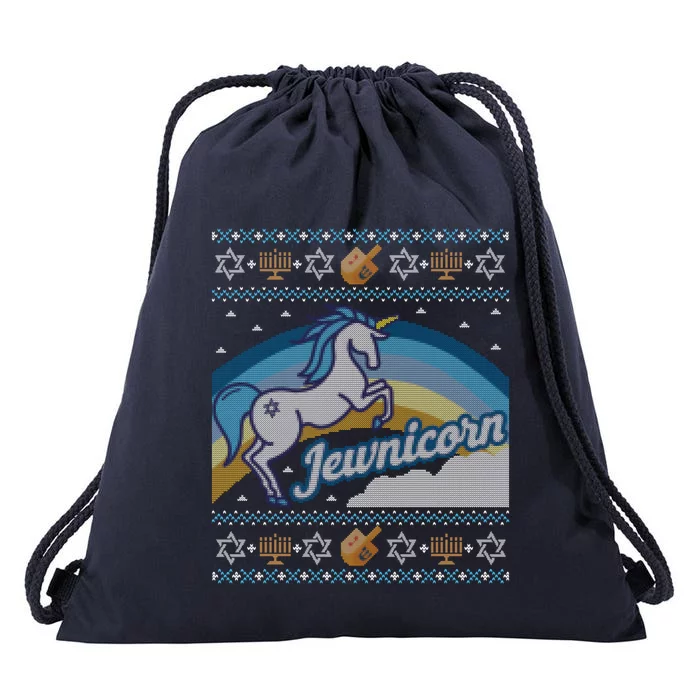 Funny Ugly Hanukkah Sweater Unicorn Jewnicorn Gift Drawstring Bag