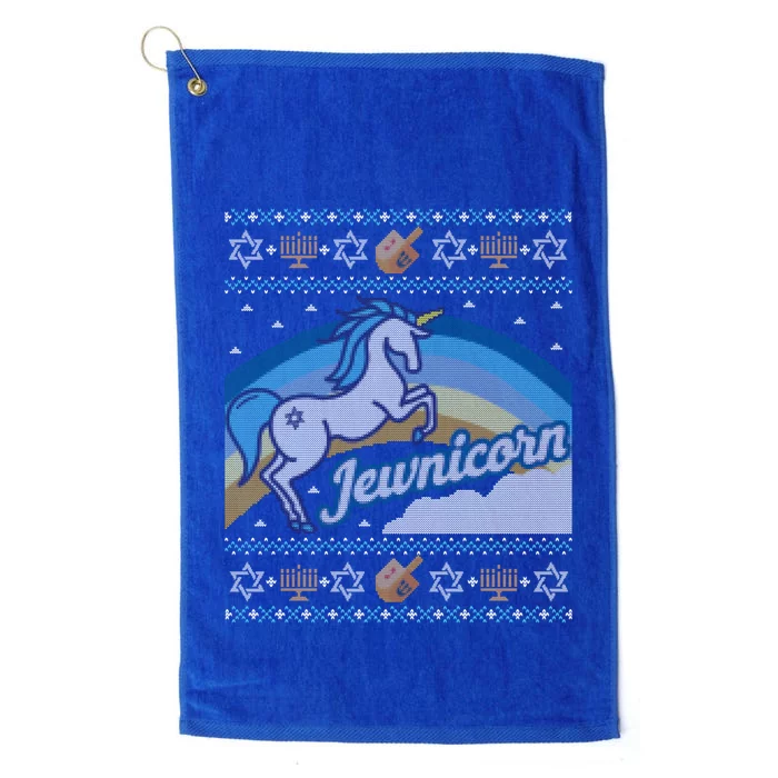 Funny Ugly Hanukkah Sweater Unicorn Jewnicorn Gift Platinum Collection Golf Towel