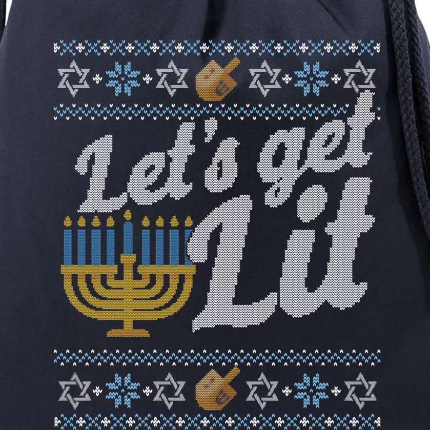 Funny Ugly Hanukkah Sweater Lets Get Litorah Drawstring Bag