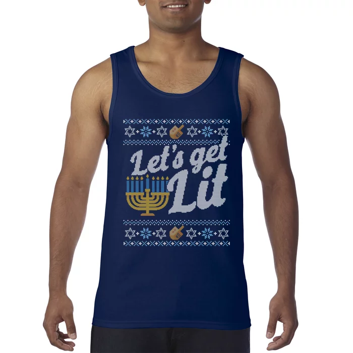 Funny Ugly Hanukkah Sweater Lets Get Litorah Tank Top