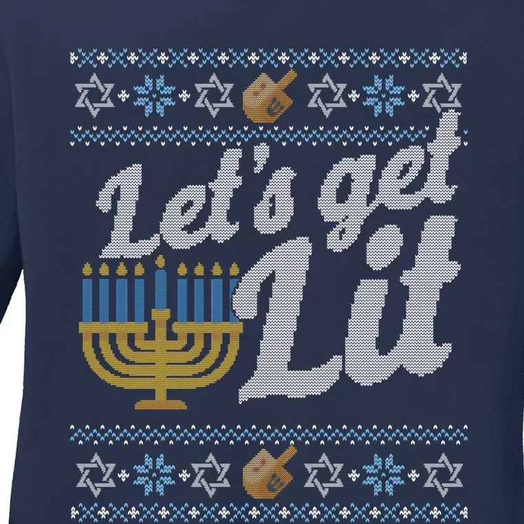 Funny Ugly Hanukkah Sweater Lets Get Litorah Ladies Long Sleeve Shirt