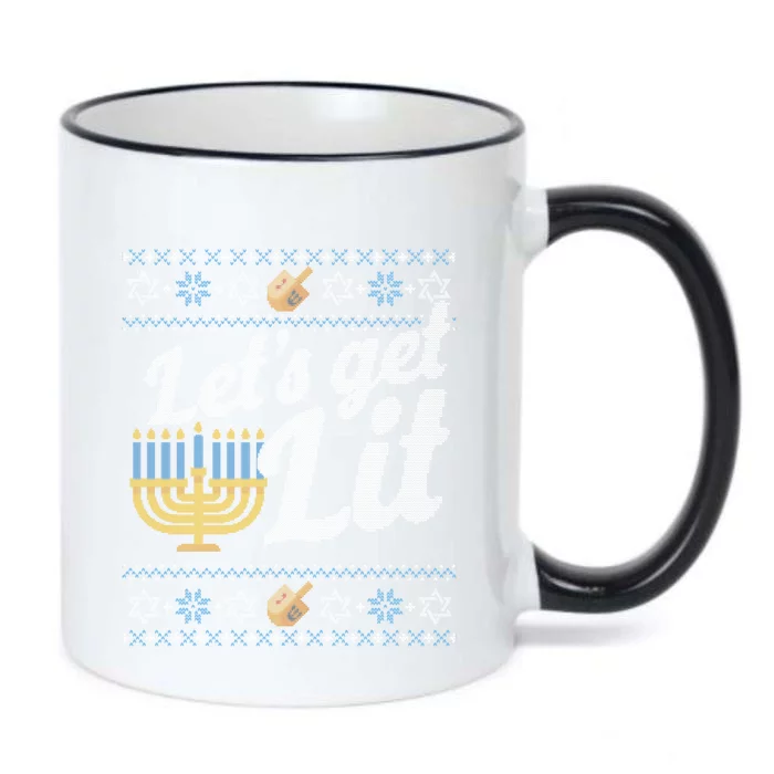 Funny Ugly Hanukkah Sweater Lets Get Lit Orah Cool Gift Black Color Changing Mug