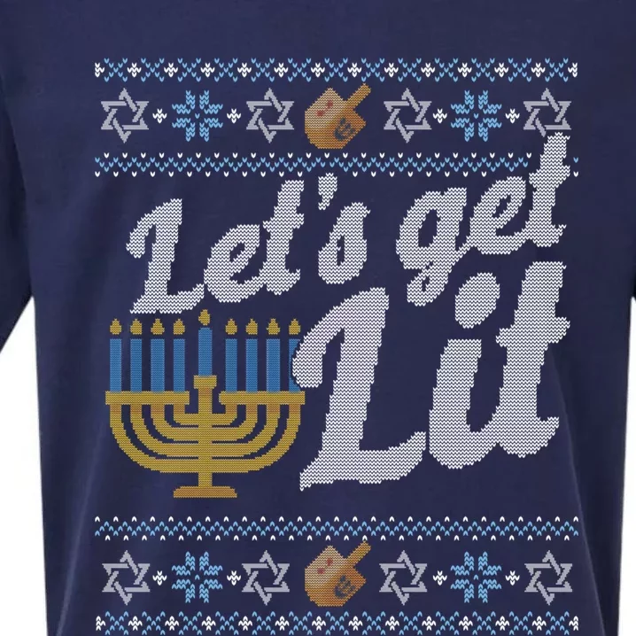 Funny Ugly Hanukkah Sweater Lets Get Lit Orah Cool Gift Sueded Cloud Jersey T-Shirt