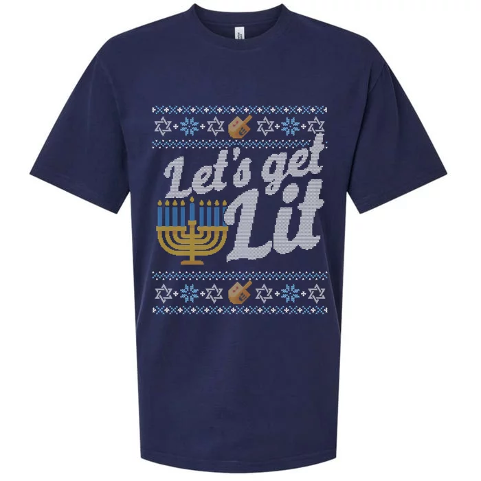 Funny Ugly Hanukkah Sweater Lets Get Lit Orah Cool Gift Sueded Cloud Jersey T-Shirt