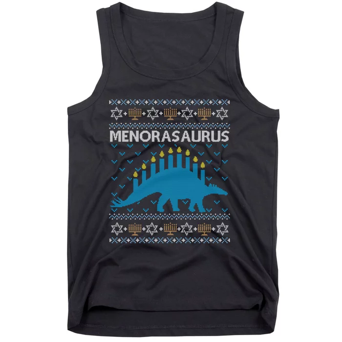 Funny Ugly Hanukkah Sweater Dinosaurorah Dino Tank Top