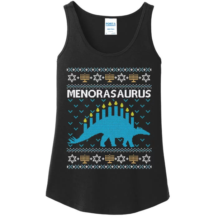 Funny Ugly Hanukkah Sweater Dinosaur Menorah Dino Ladies Essential Tank