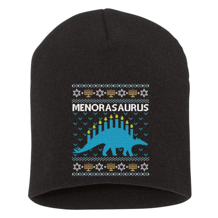 Funny Ugly Hanukkah Sweater Dinosaur Menorah Dino Short Acrylic Beanie