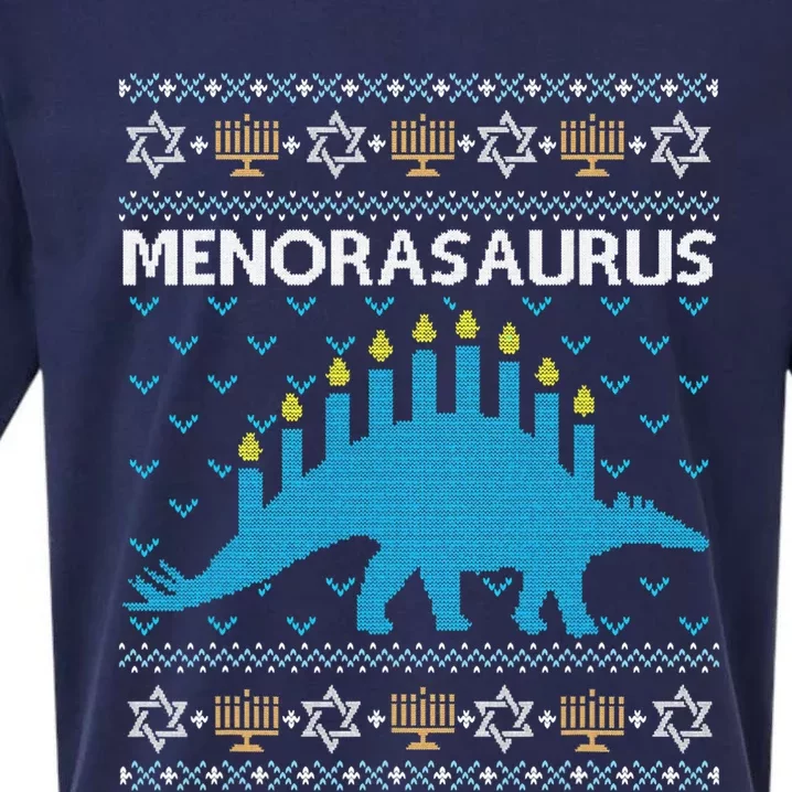 Funny Ugly Hanukkah Sweater Dinosaur Menorah Dino Sueded Cloud Jersey T-Shirt