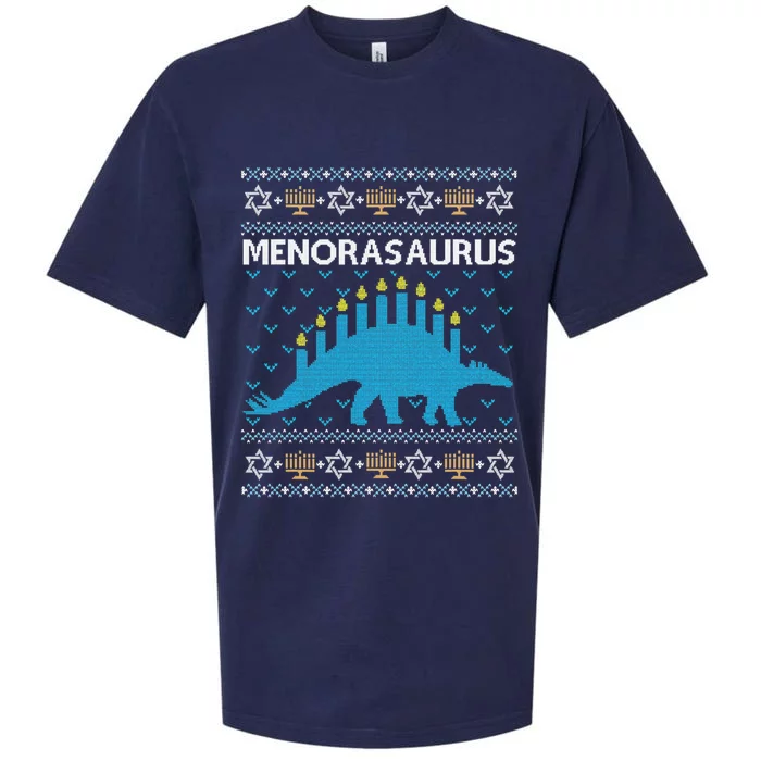 Funny Ugly Hanukkah Sweater Dinosaur Menorah Dino Sueded Cloud Jersey T-Shirt