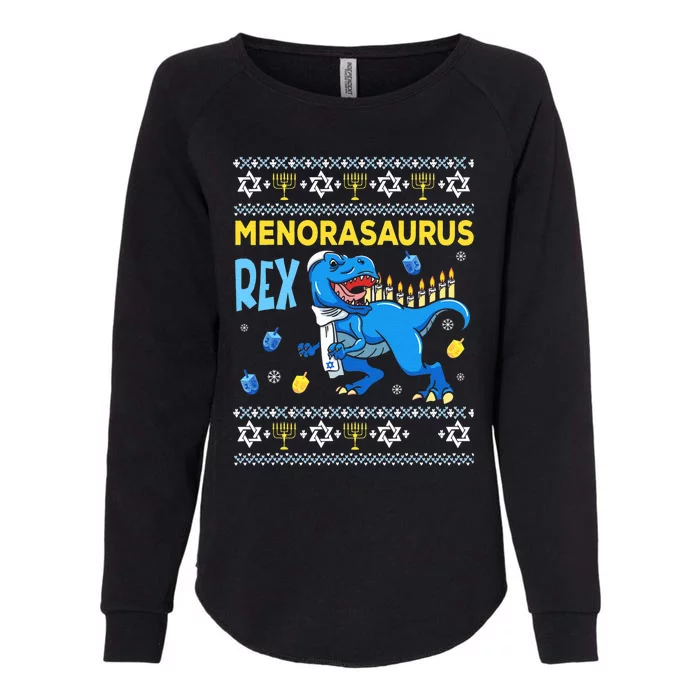 Funny Ugly Hanukkah Sweater Menorasaurus Rex Menorah Womens California Wash Sweatshirt