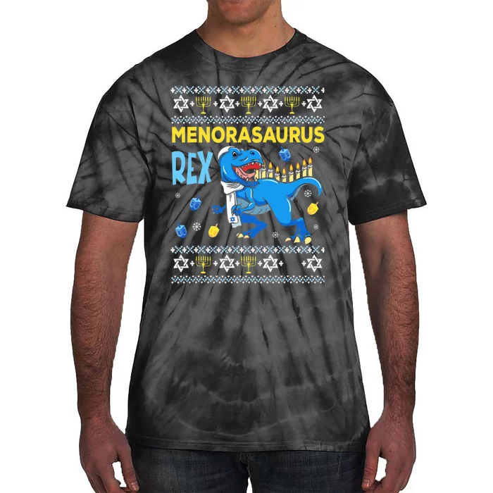 Funny Ugly Hanukkah Sweater Menorasaurus Rex Menorah Tie-Dye T-Shirt