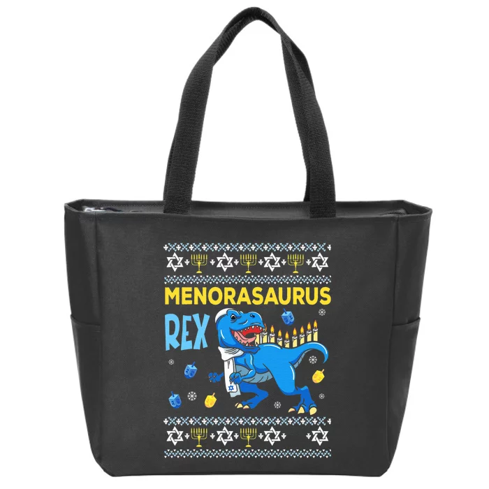 Funny Ugly Hanukkah Sweater Menorasaurus Rex Menorah Zip Tote Bag