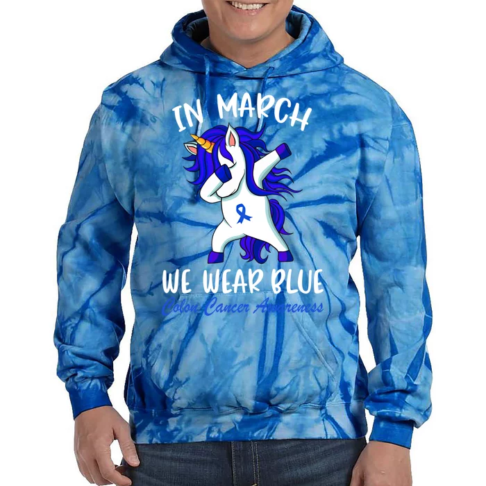 Funny Unicorn In March We Wear Blue Colon Cancer Awareness Cute Gift Tie Dye Hoodie