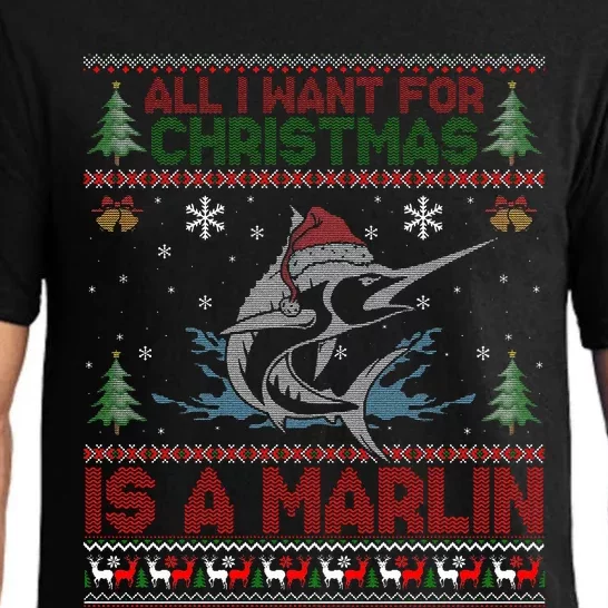 Funny Ugly I Want For Christmas Is A Marlin Fish Swea Pajama Set