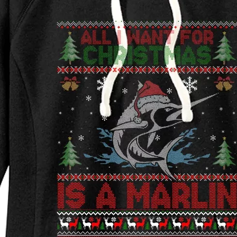 Funny Ugly I Want For Christmas Is A Marlin Fish Swea Women's Fleece Hoodie