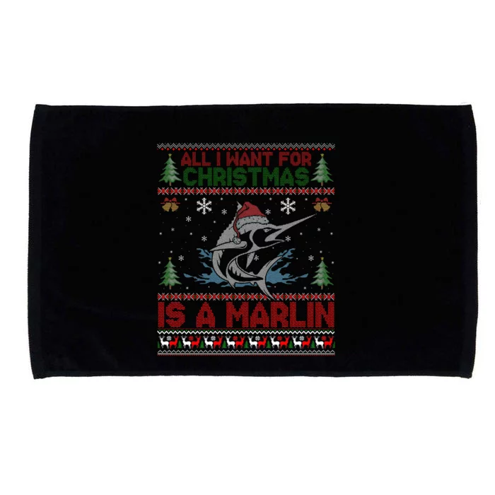 Funny Ugly I Want For Christmas Is A Marlin Fish Swea Microfiber Hand Towel