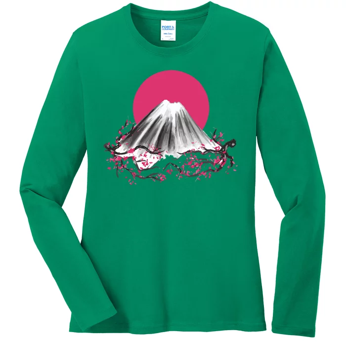 Fuji Mountain Japanese Nature Ladies Long Sleeve Shirt