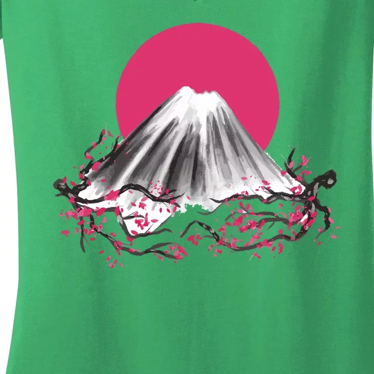 Fuji Mountain Japanese Nature Women's V-Neck T-Shirt