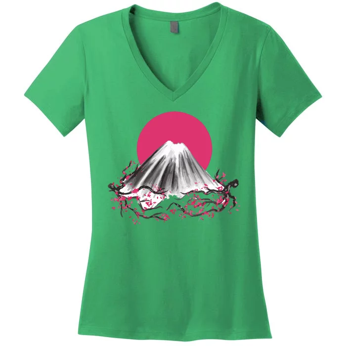 Fuji Mountain Japanese Nature Women's V-Neck T-Shirt