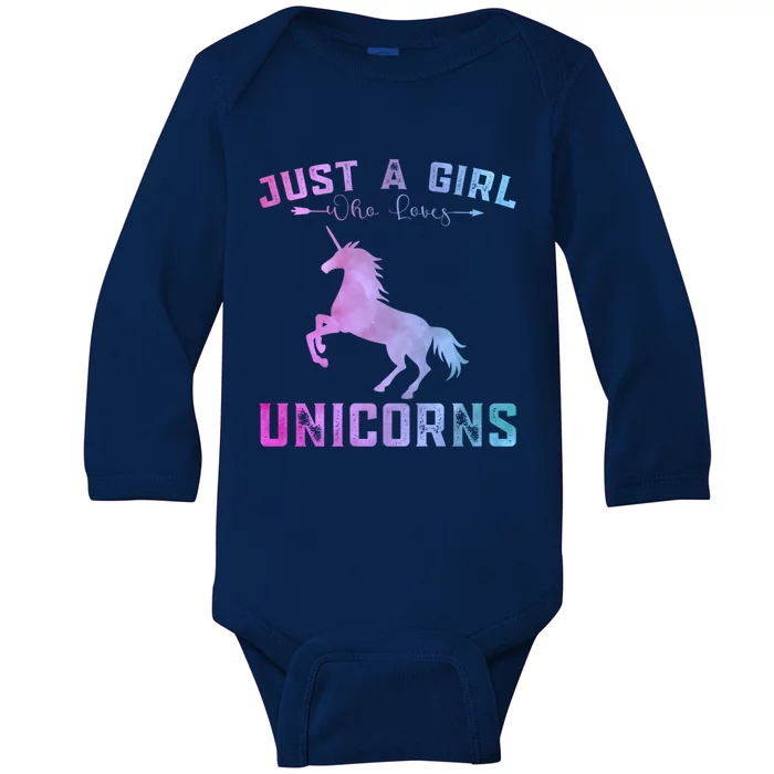 Funny Unicorns Lover Just A Who Loves Unicorns Great Gift Baby Long Sleeve Bodysuit