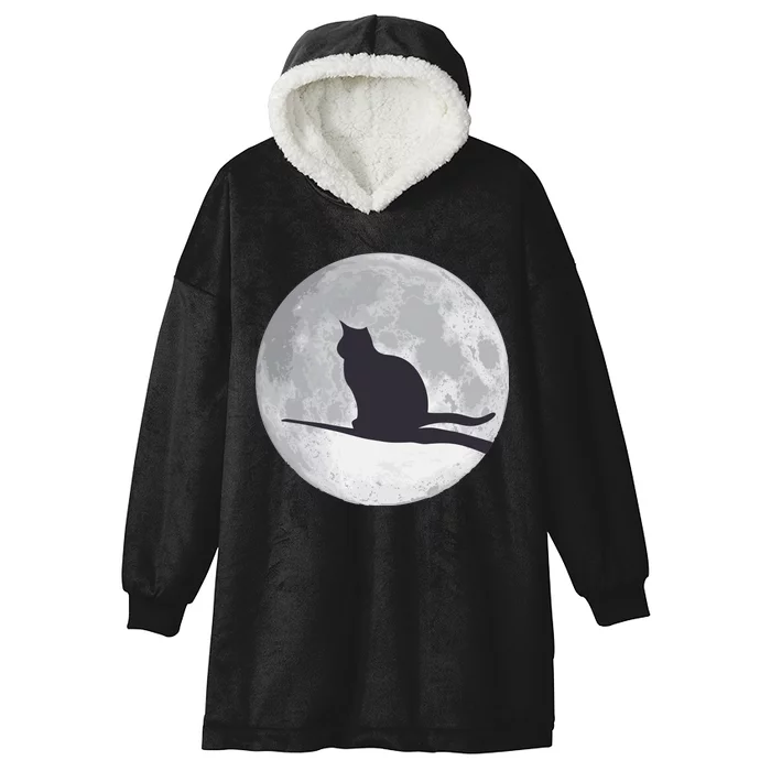 Full Moon Cat Silhouette Halloween Hooded Wearable Blanket