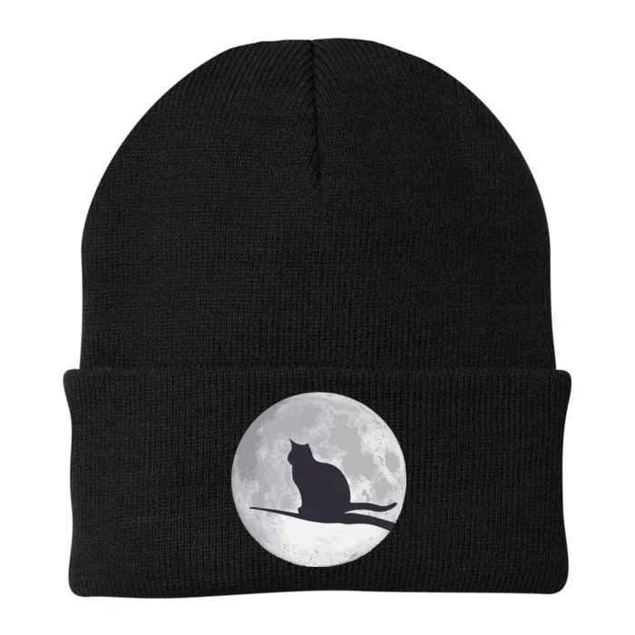 Full Moon Cat Silhouette Halloween Knit Cap Winter Beanie