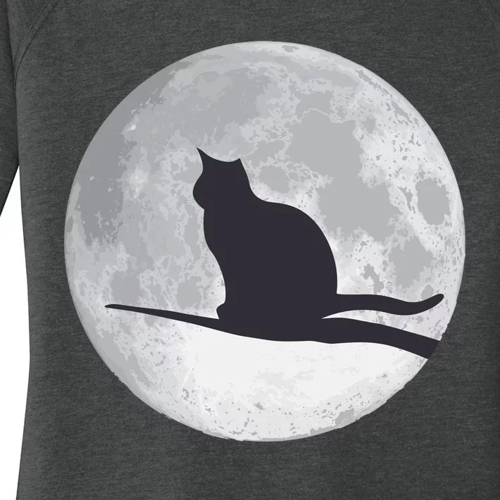 Full Moon Cat Silhouette Halloween Women's Perfect Tri Tunic Long Sleeve Shirt