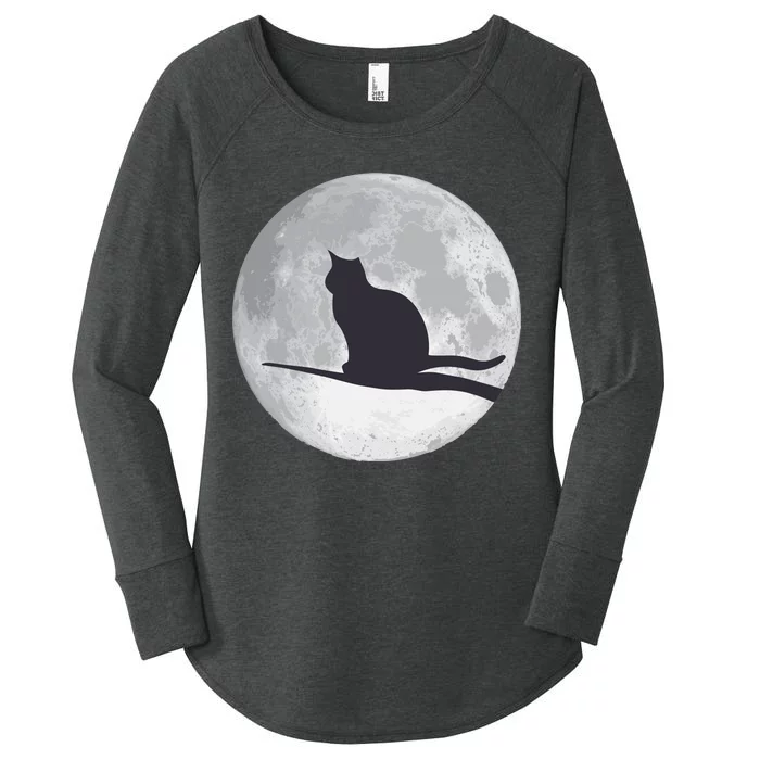 Full Moon Cat Silhouette Halloween Women's Perfect Tri Tunic Long Sleeve Shirt