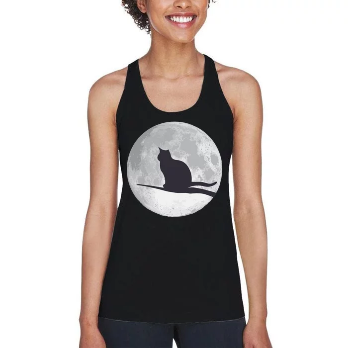 Full Moon Cat Silhouette Halloween Women's Racerback Tank