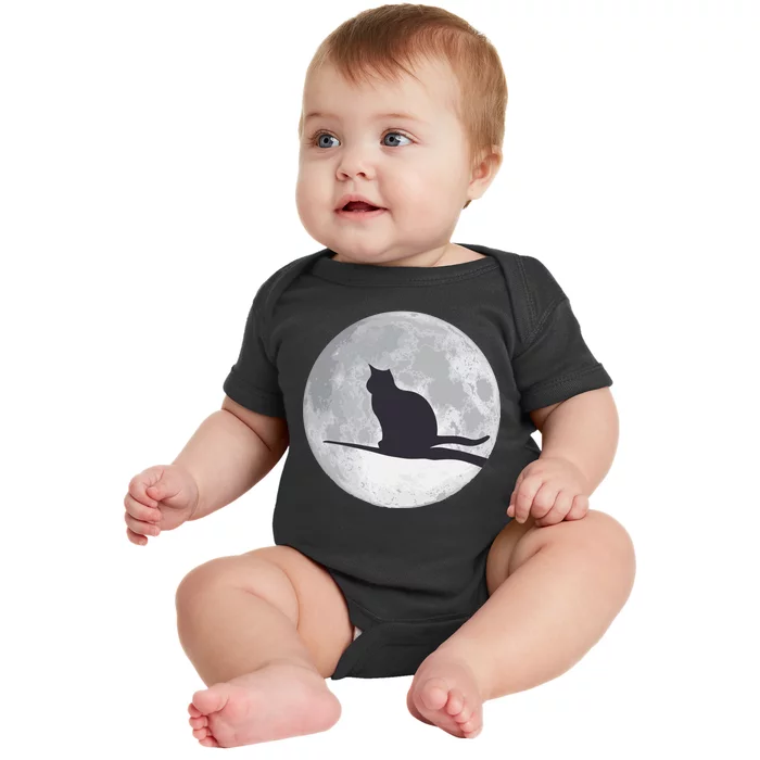 Full Moon Cat Silhouette Halloween Baby Bodysuit