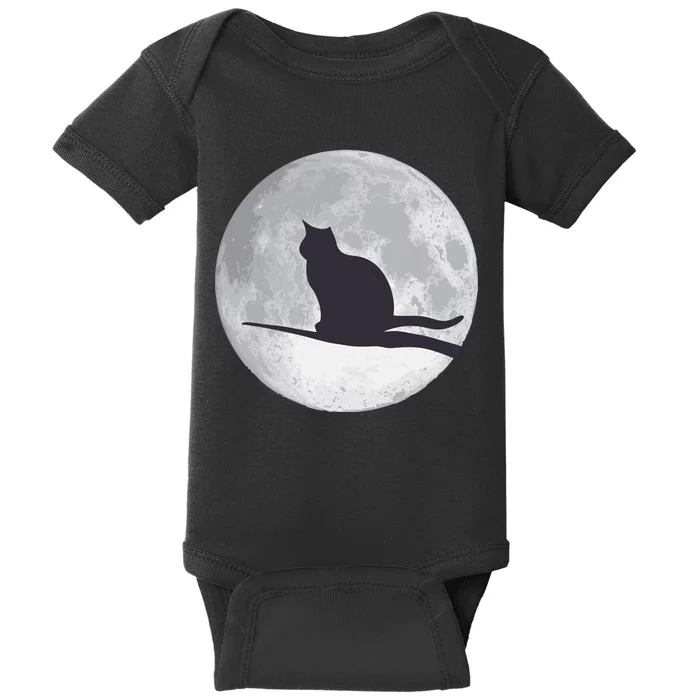 Full Moon Cat Silhouette Halloween Baby Bodysuit