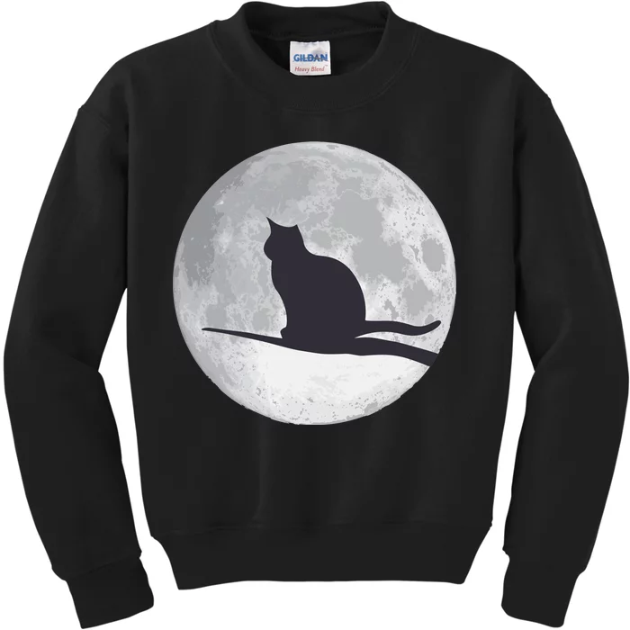 Full Moon Cat Silhouette Halloween Kids Sweatshirt