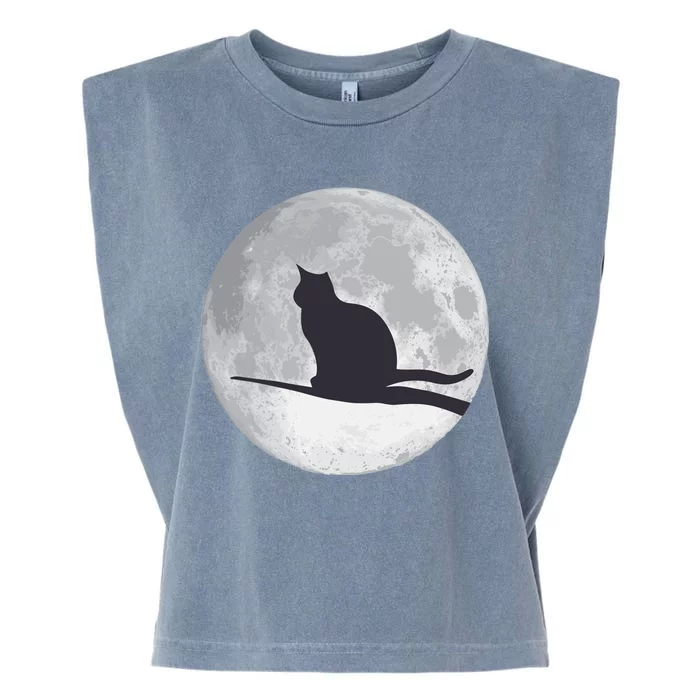 Full Moon Cat Silhouette Halloween Garment-Dyed Women's Muscle Tee