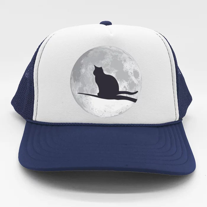 Full Moon Cat Silhouette Halloween Trucker Hat